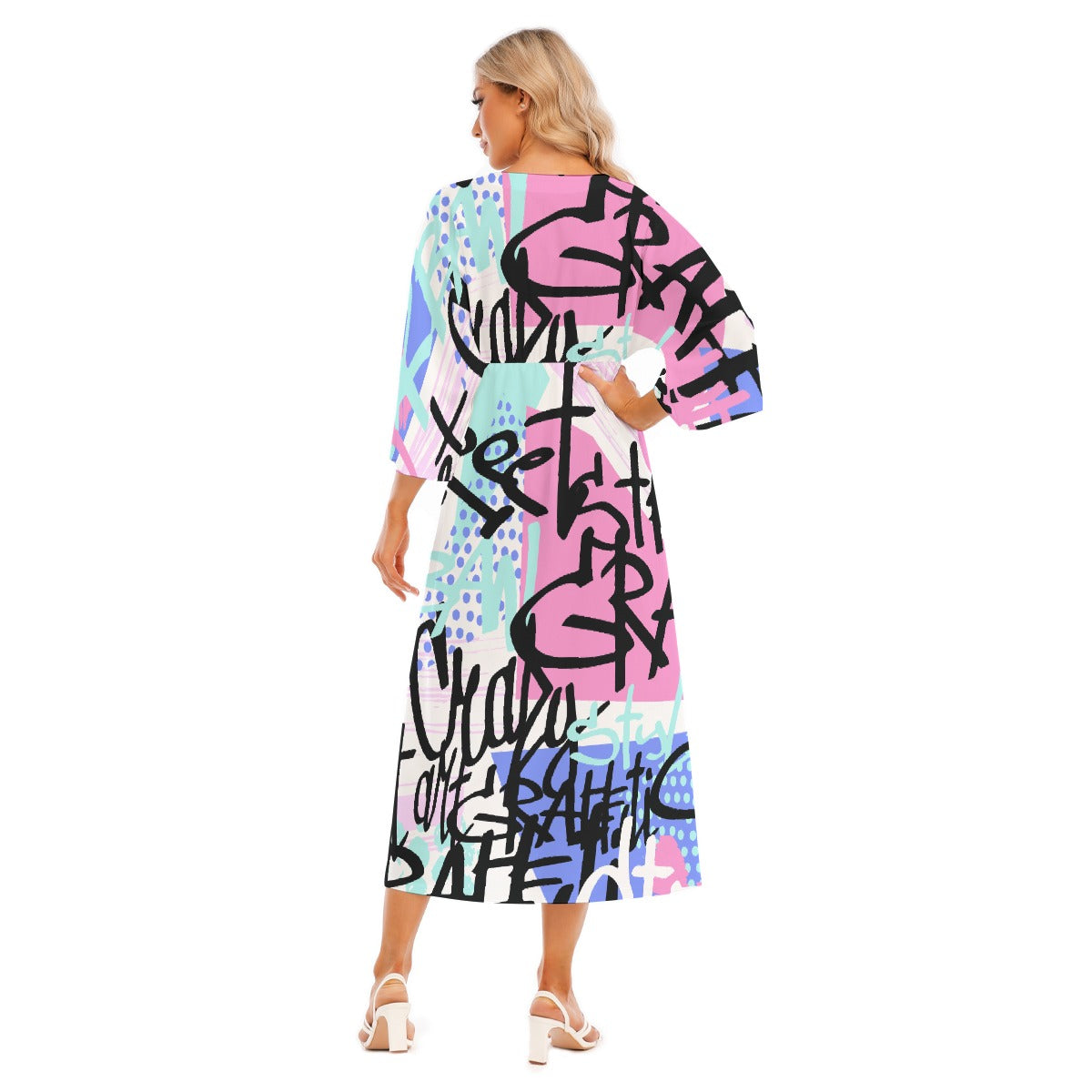 All-Over Print Women's Mid-Sleeve Long Dress
