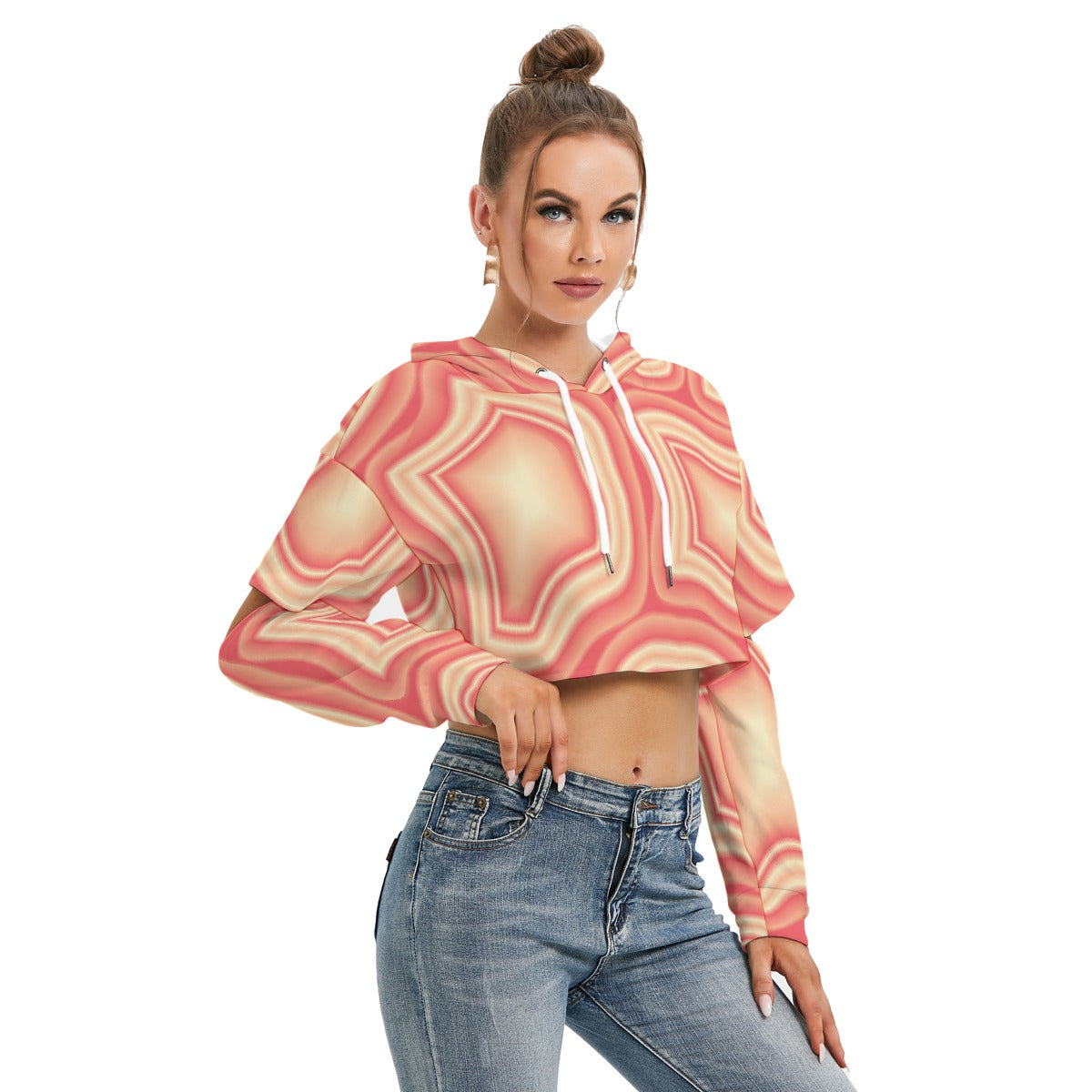 All-Over Print Women's Heavy Fleece Hoodie With Hollow Out Sleeve