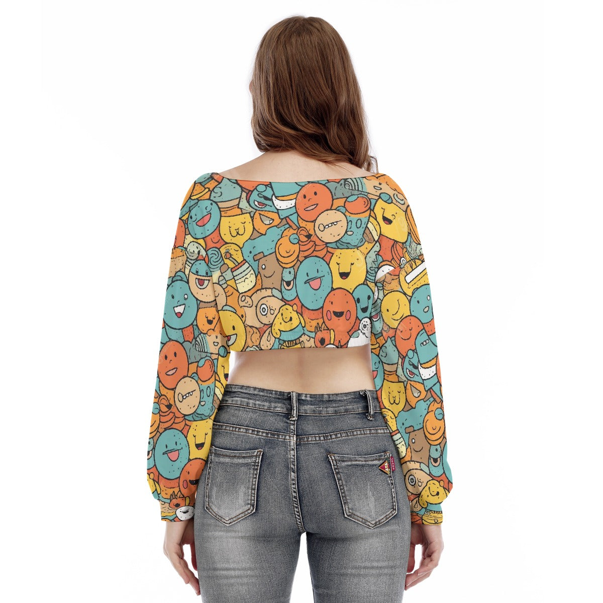All-Over Print Women's V-neck Long Sleeve Cropped Sweatshirt
