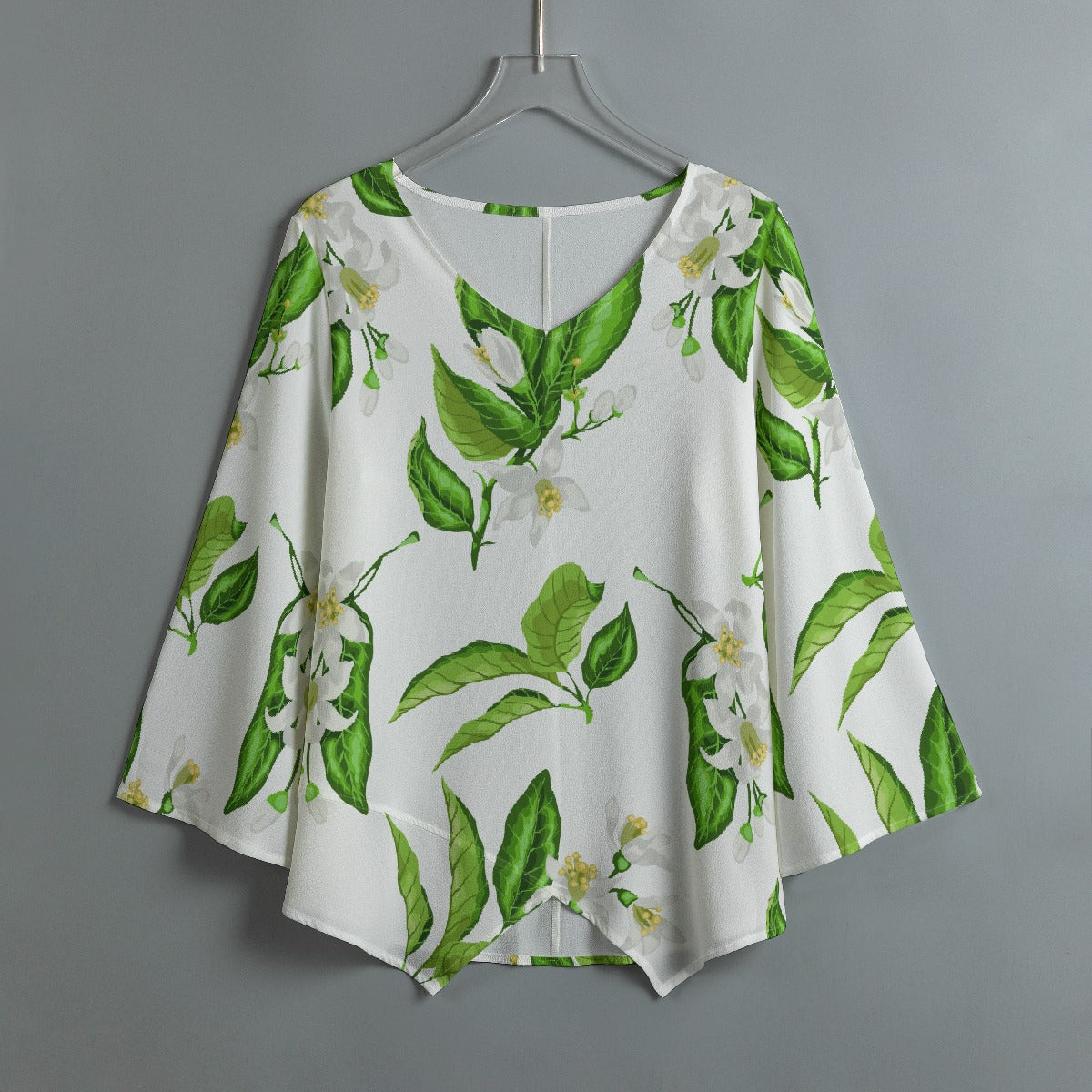 All-Over Print Women's V-neck T-shirt With Irregular Hem