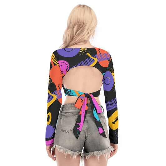 All-Over Print Women's Back Hollow T-shirt With Strap