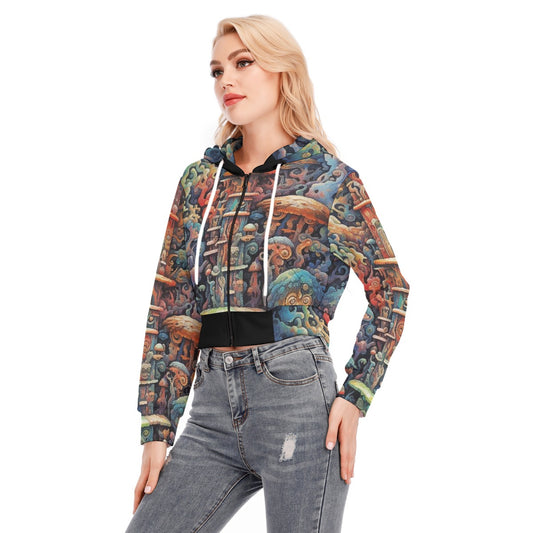 All-Over Print Women's Crop Top Hoodie With Zipper Closure