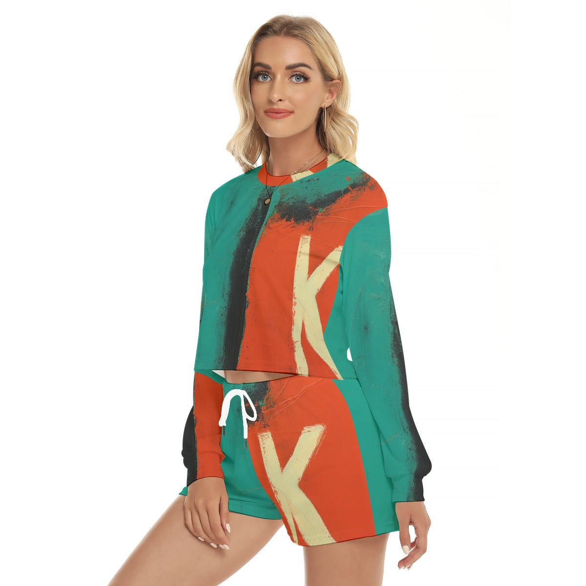 All-Over Print Women's Short Sweatshirt And Pants Suit