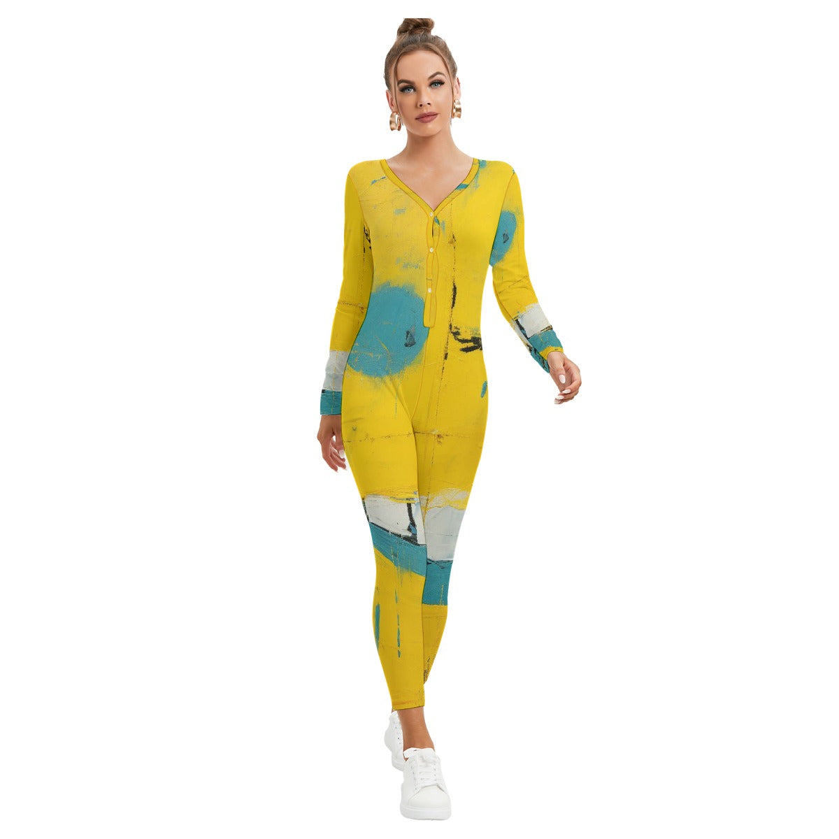 All-Over Print Women's Plunging Neck Jumpsuit