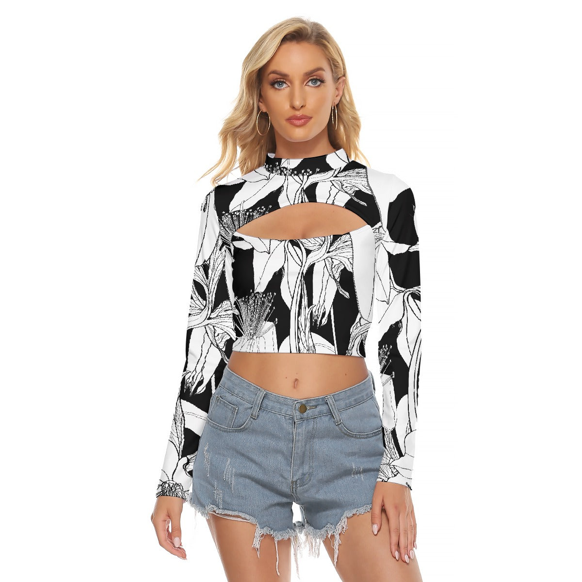 All-Over Print Women's Hollow Chest Keyhole Tight Crop Top