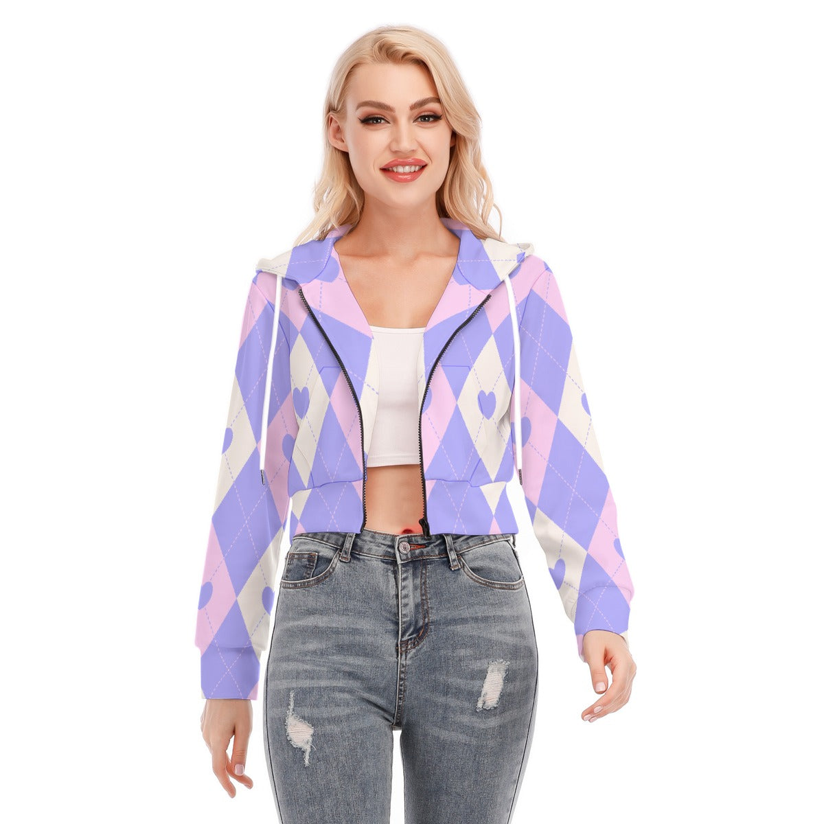 All-Over Print Women's Crop Top Hoodie With Zipper Closure