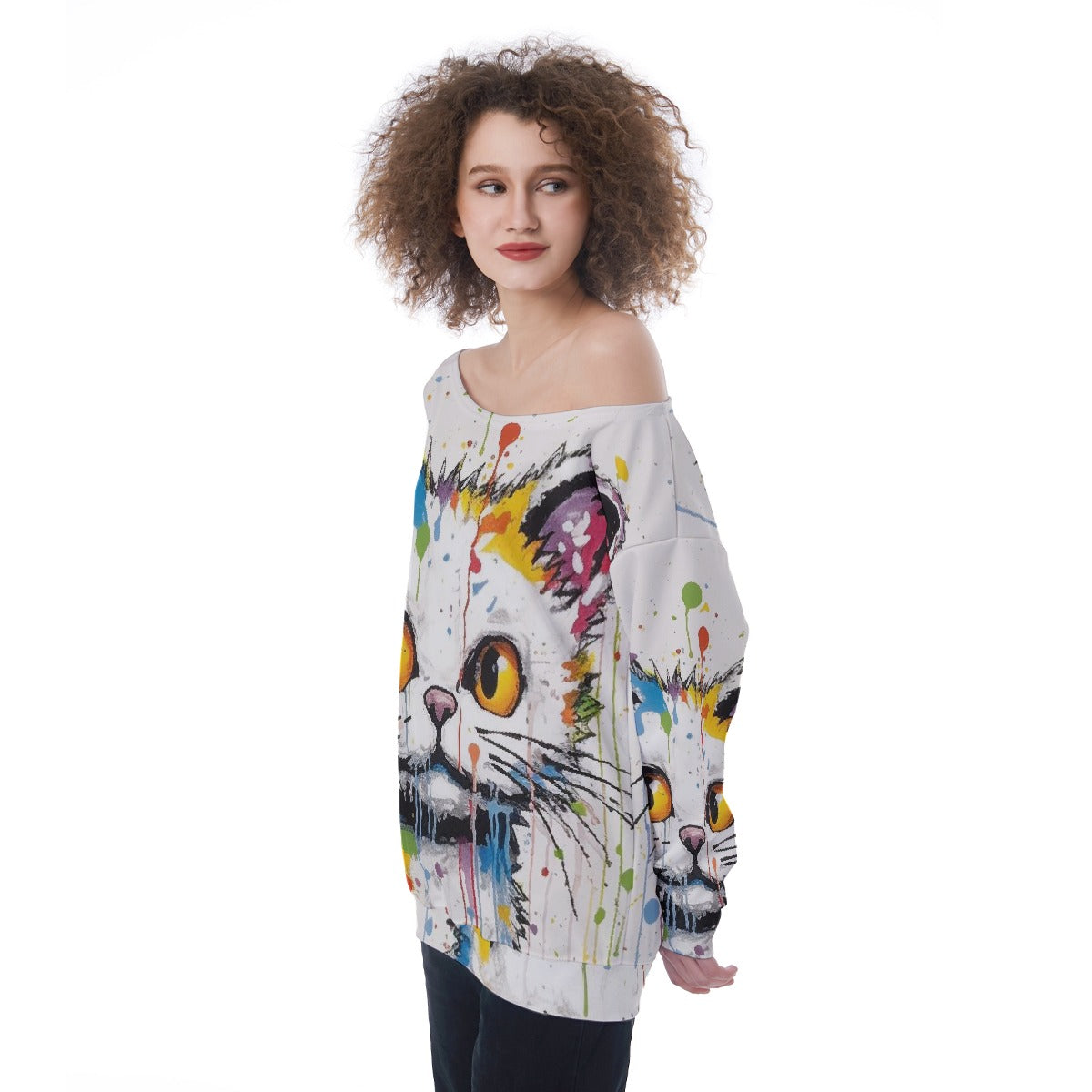 All-Over Print Oversized Women's Off-Shoulder Sweatshirt