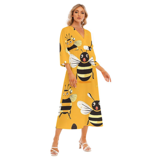 All-Over Print Women's Mid-Sleeve Long Dress