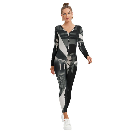 All-Over Print Women's Plunging Neck Jumpsuit