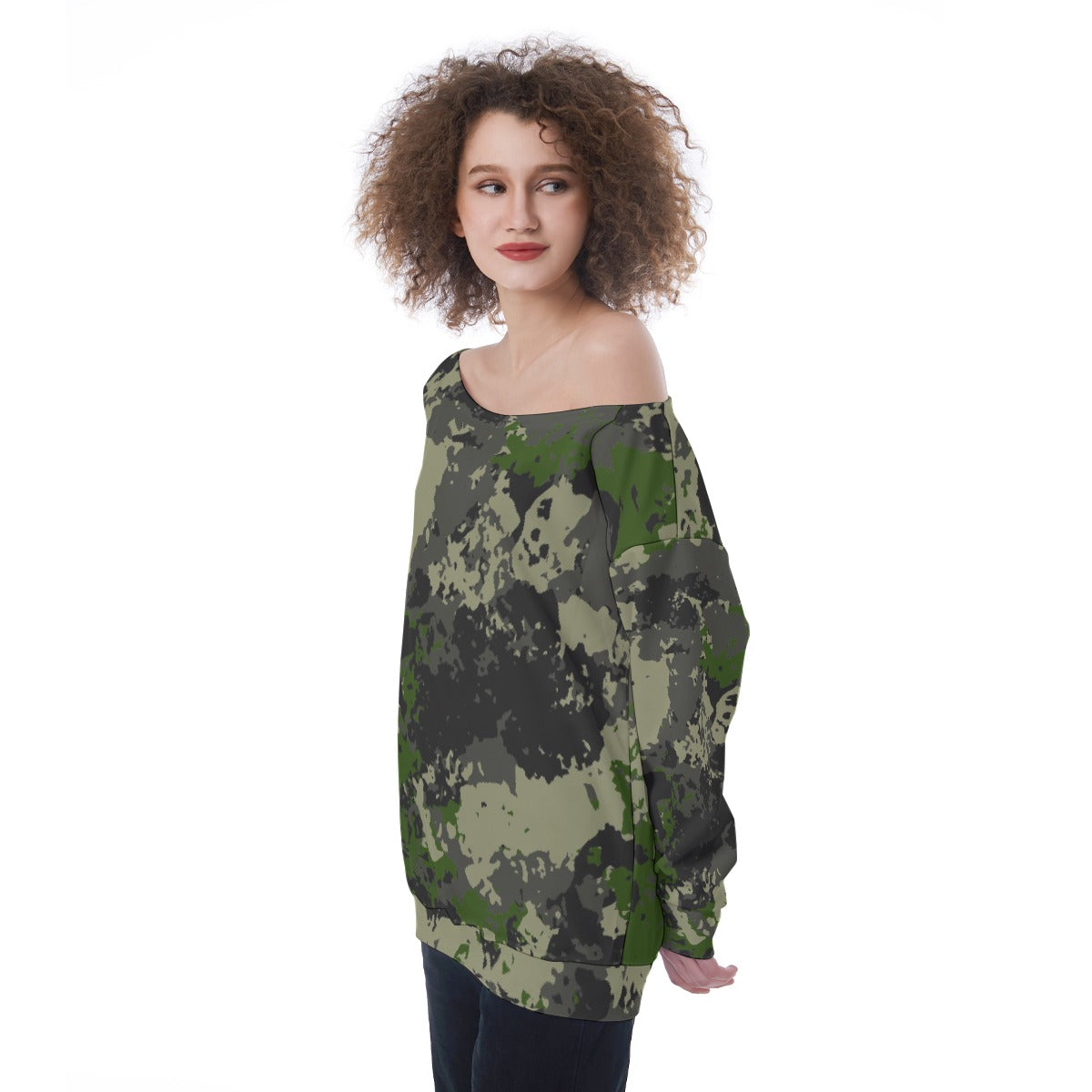 All-Over Print Oversized Women's Off-Shoulder Sweatshirt