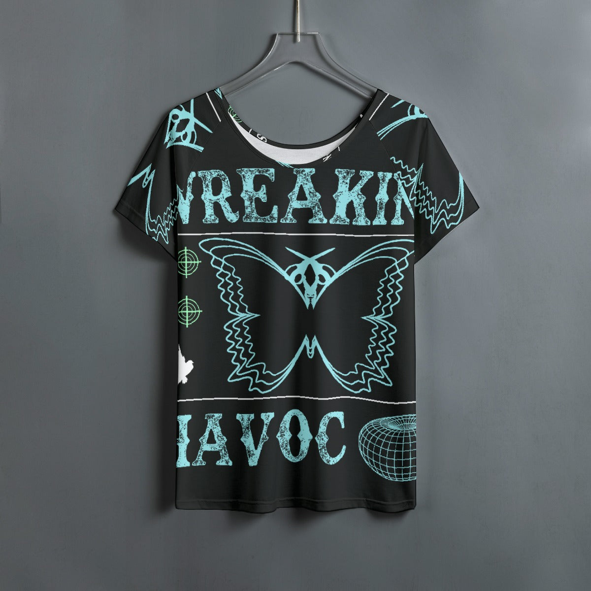 All-Over Print Women's Round Neck T-shirt With Raglan Sleeve