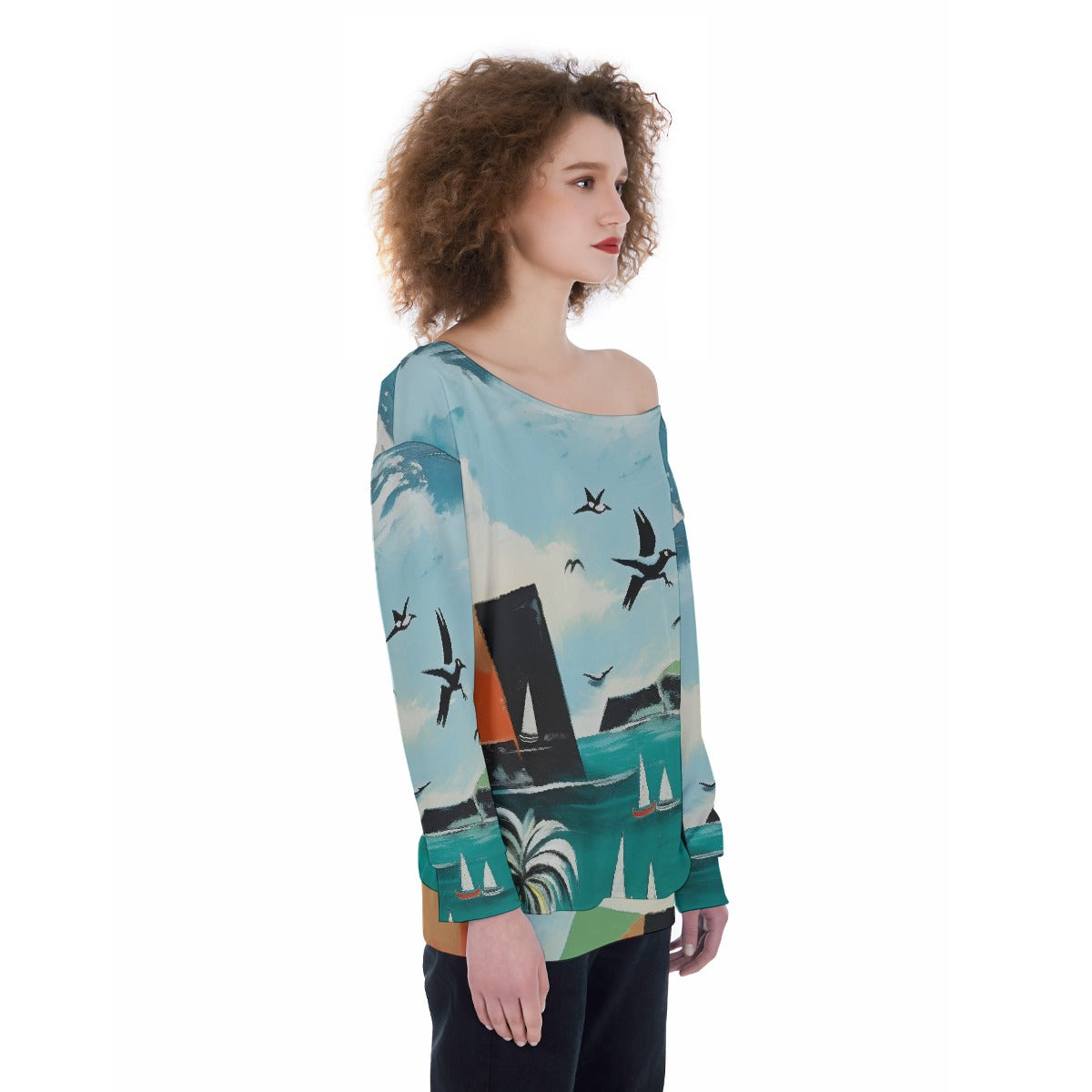 All-Over Print Oversized Women's Off-Shoulder Sweatshirt