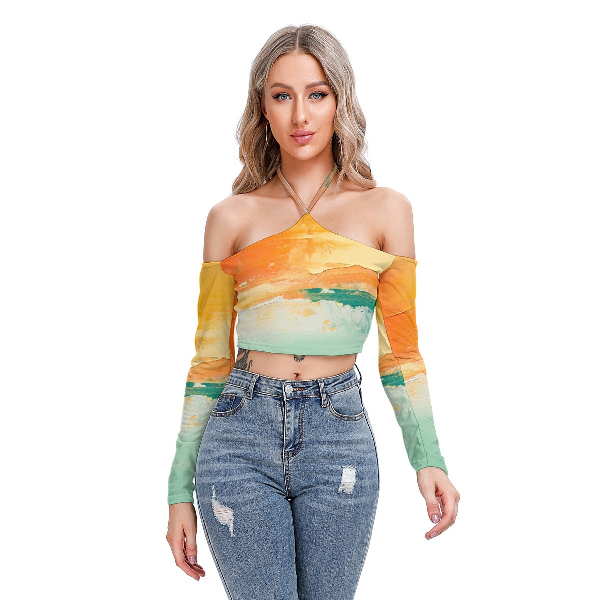 All-Over Print Women's Halter Lace-up Top