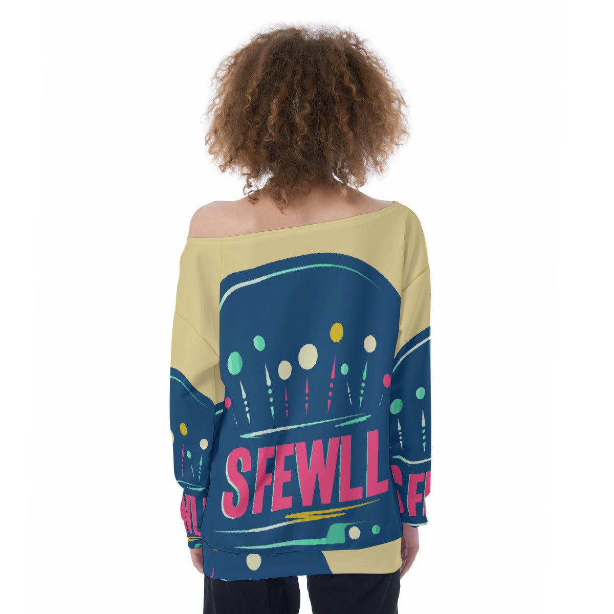 All-Over Print Oversized Women's Off-Shoulder Sweatshirt