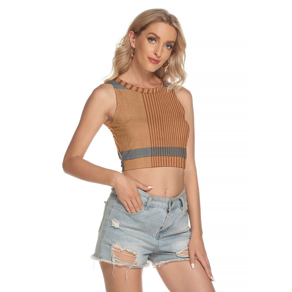 All-Over Print Women's Sleeveless Back Hollow Crop Top