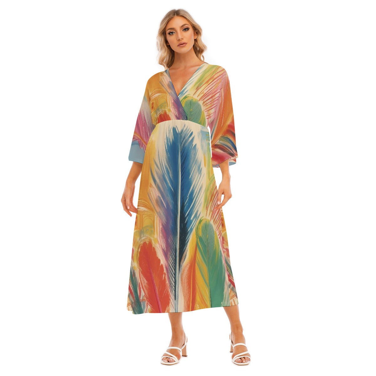 All-Over Print Women's Mid-Sleeve Long Dress