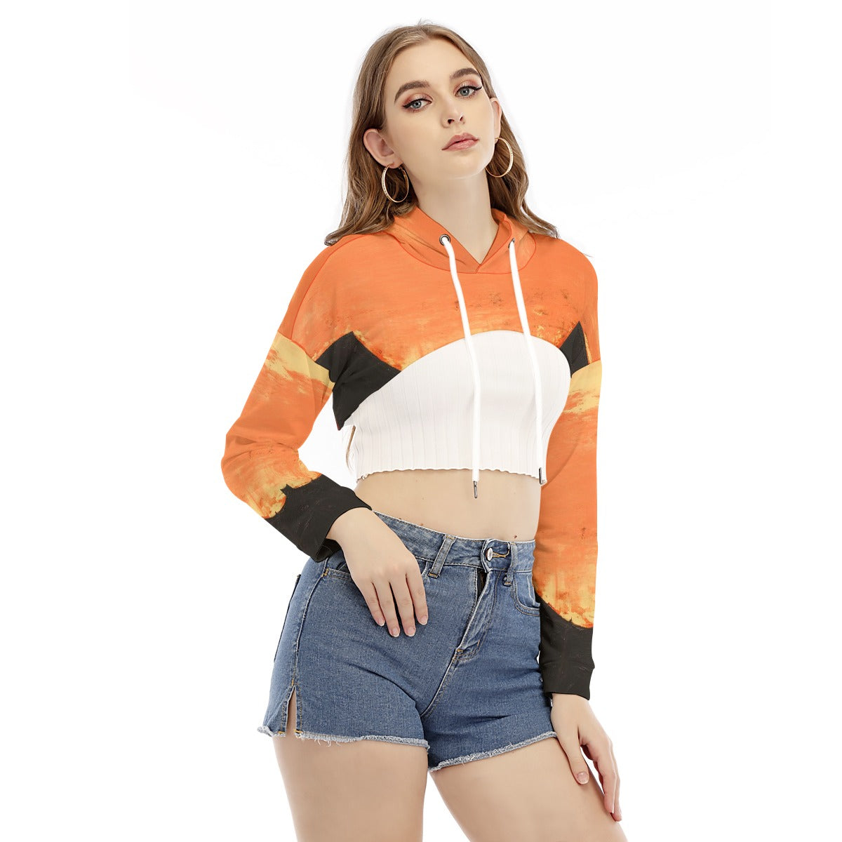 All-Over Print Women's Smock Short Hoodie With Long Sleeve