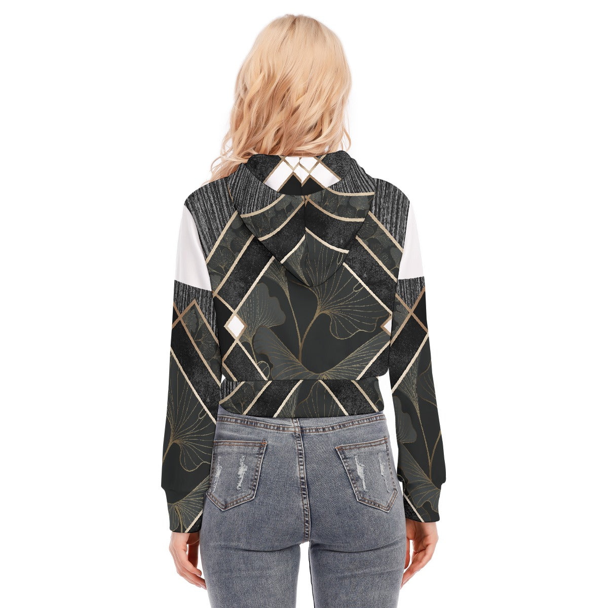 All-Over Print Women's Crop Top Hoodie With Zipper Closure