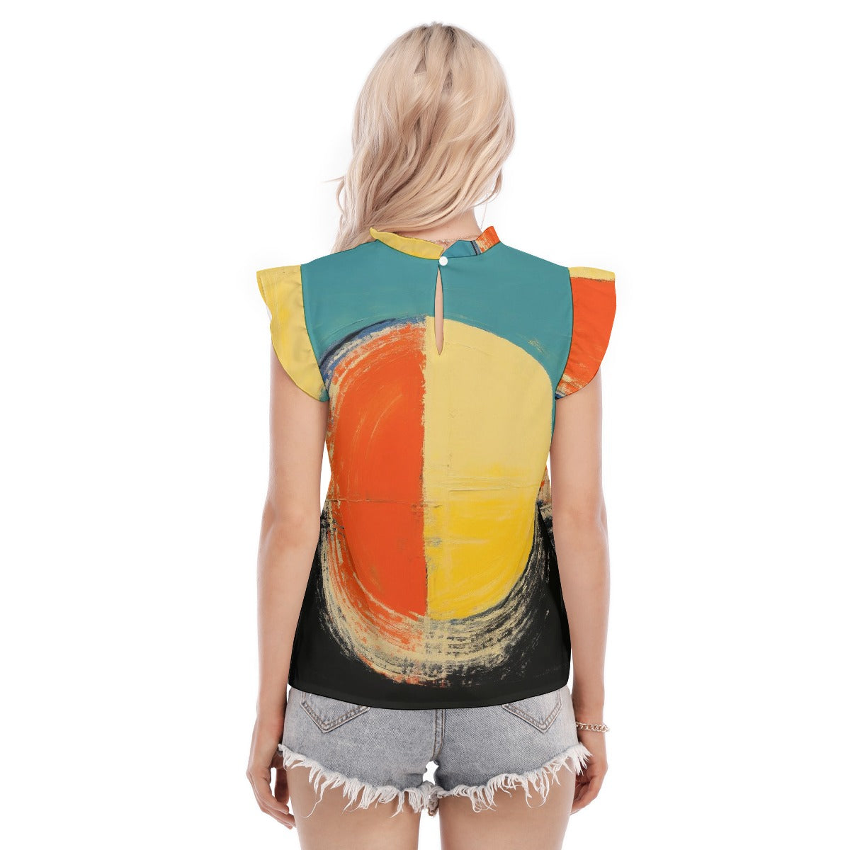 All-Over Print Women's Blouse With Ruffle Collar And Sleeve