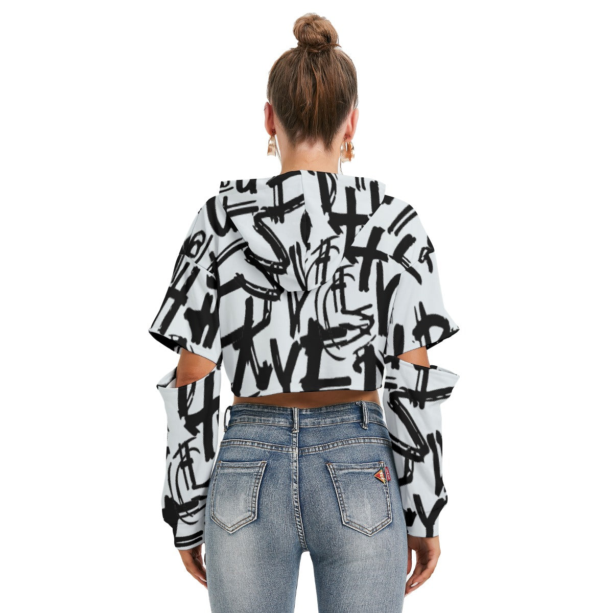 All-Over Print Women's Heavy Fleece Hoodie With Hollow Out Sleeve