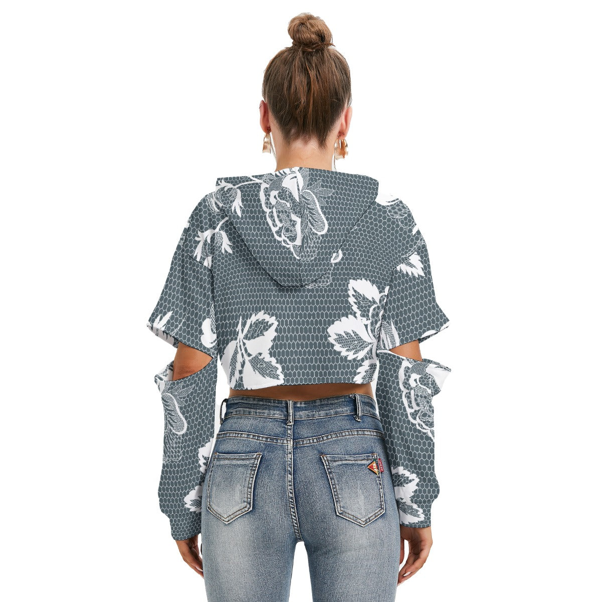 All-Over Print Women's Heavy Fleece Hoodie With Hollow Out Sleeve
