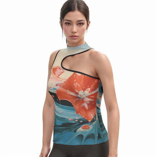 All-Over Print Women's Halter Sleeveless Asymmetrical Tank Top