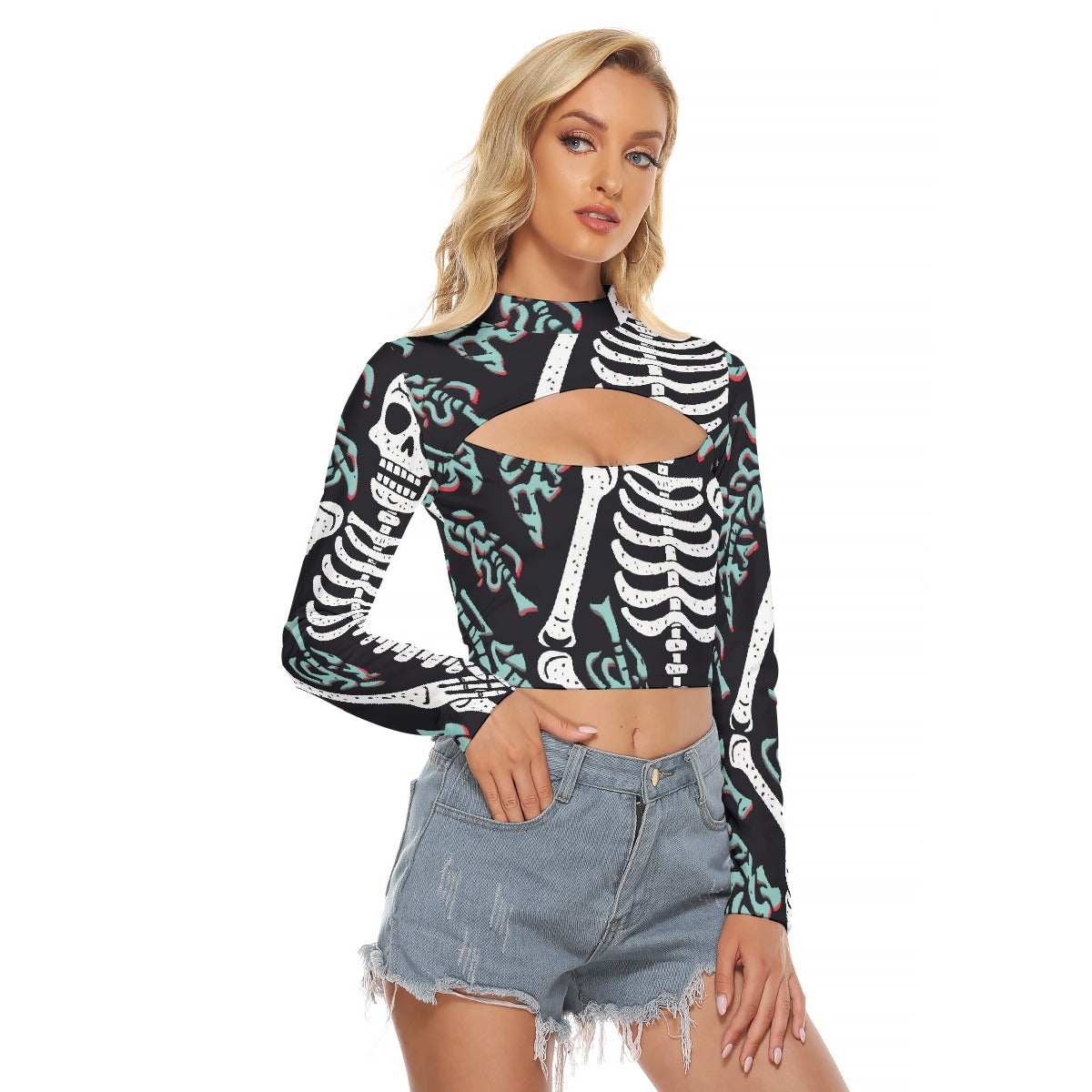 All-Over Print Women's Hollow Chest Keyhole Tight Crop Top