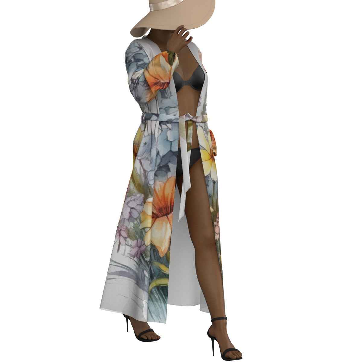 All-Over Print Women's Lace-up Chiffon Robe