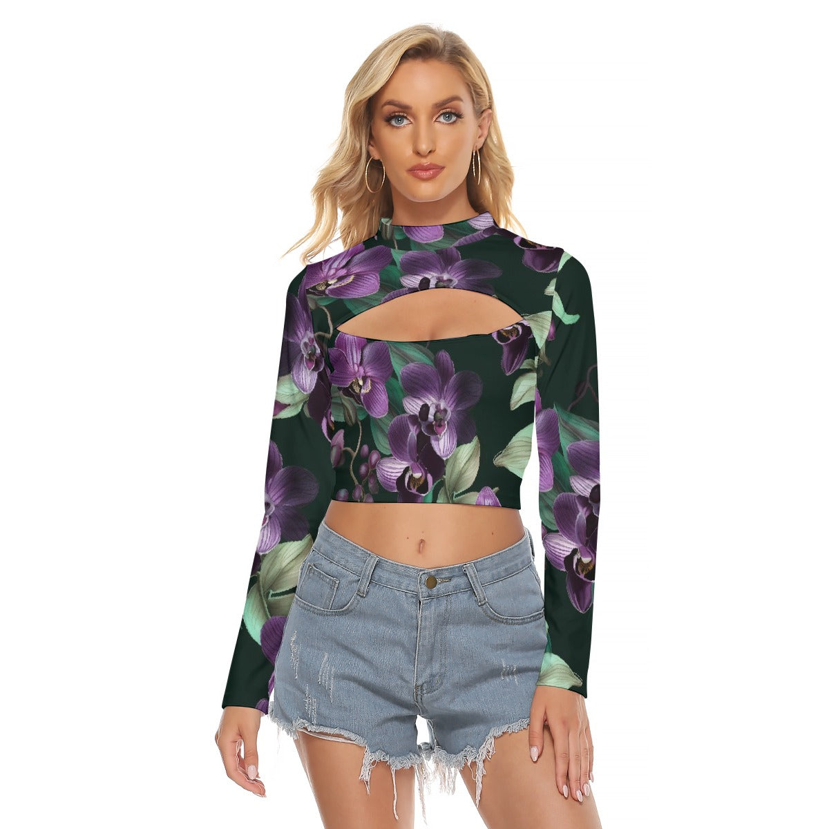 All-Over Print Women's Hollow Chest Keyhole Tight Crop Top