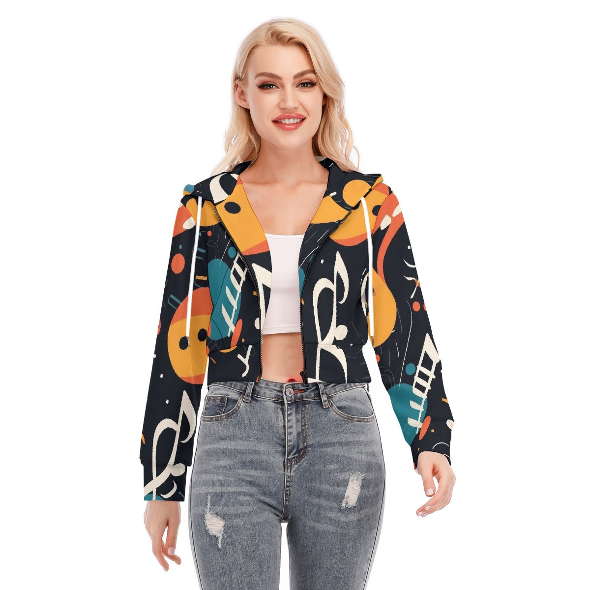 All-Over Print Women's Crop Top Hoodie With Zipper Closure