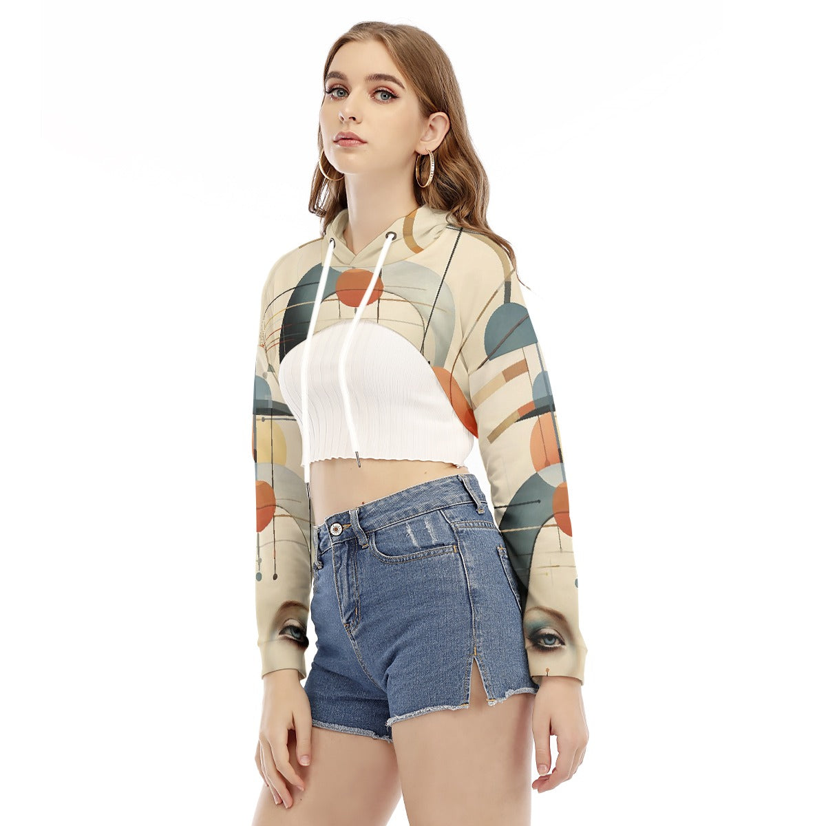 All-Over Print Women's Smock Short Hoodie With Long Sleeve