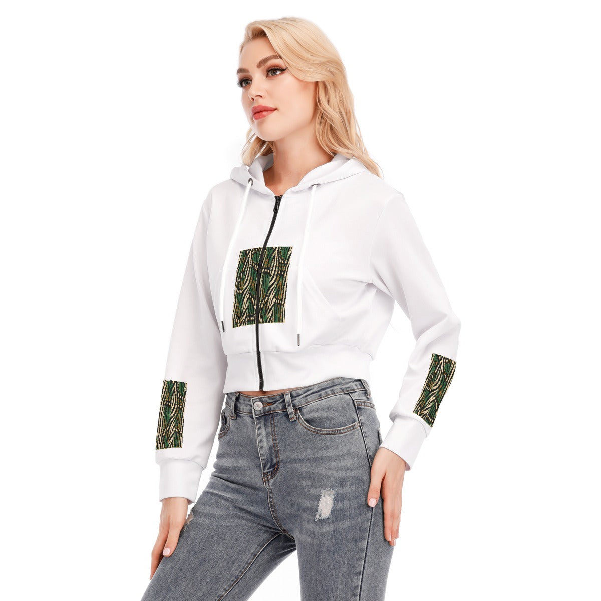 All-Over Print Women's Crop Top Hoodie With Zipper Closure