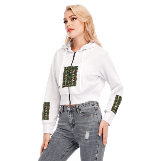 All-Over Print Women's Crop Top Hoodie With Zipper Closure