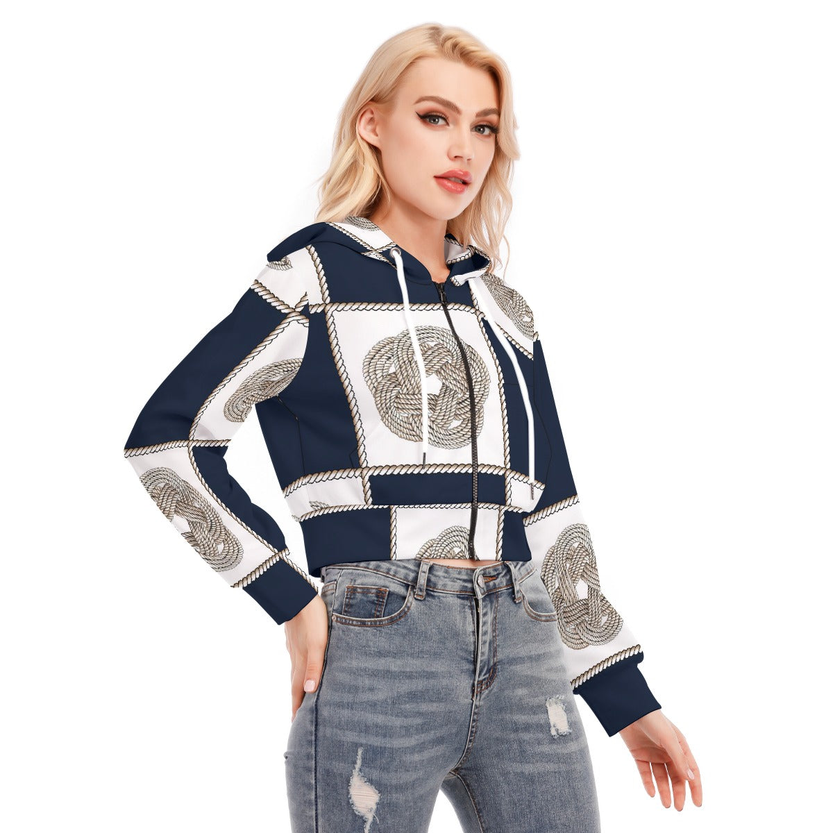 All-Over Print Women's Crop Top Hoodie With Zipper Closure