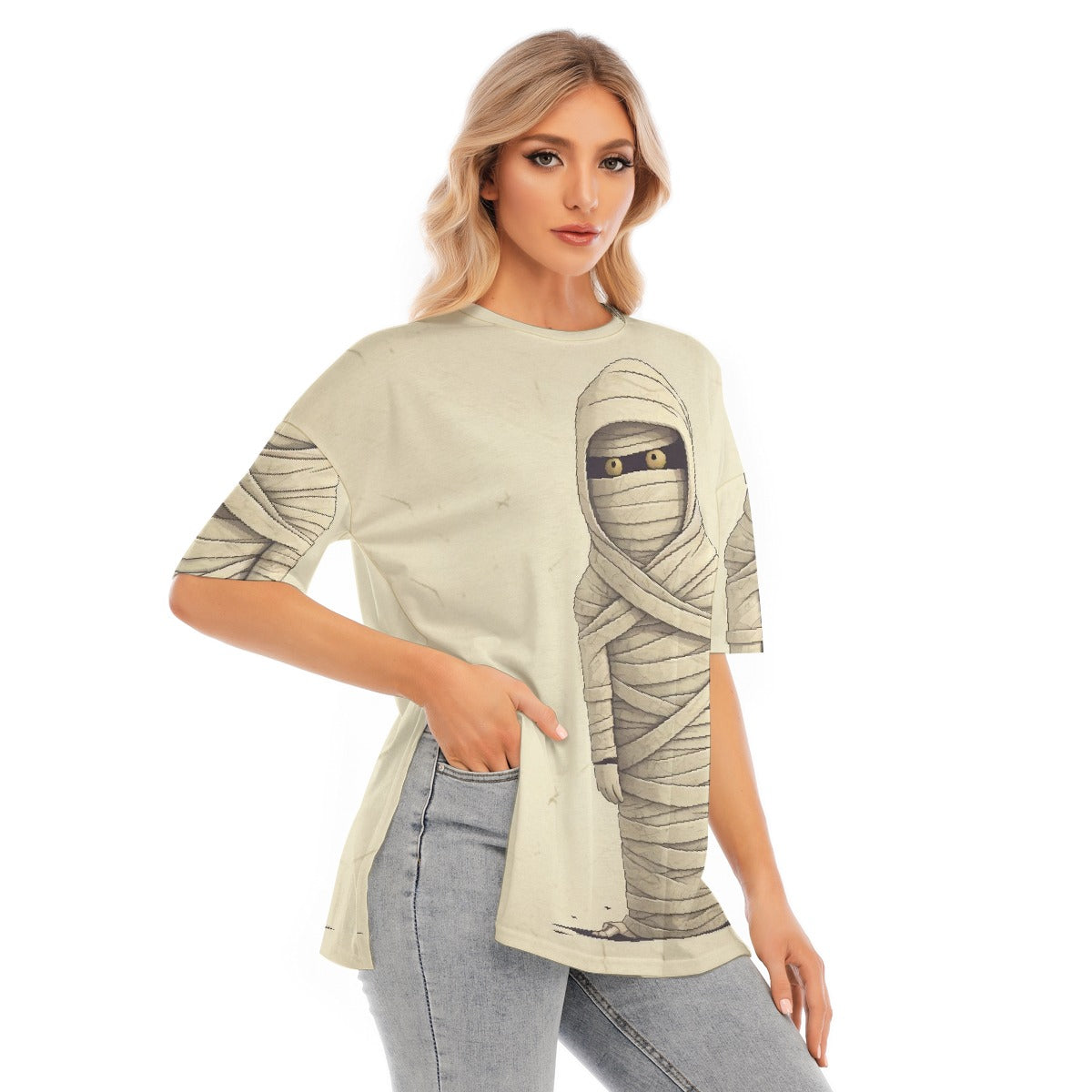 All-Over Print Women's Short Sleeves T-shirt With Hem Split