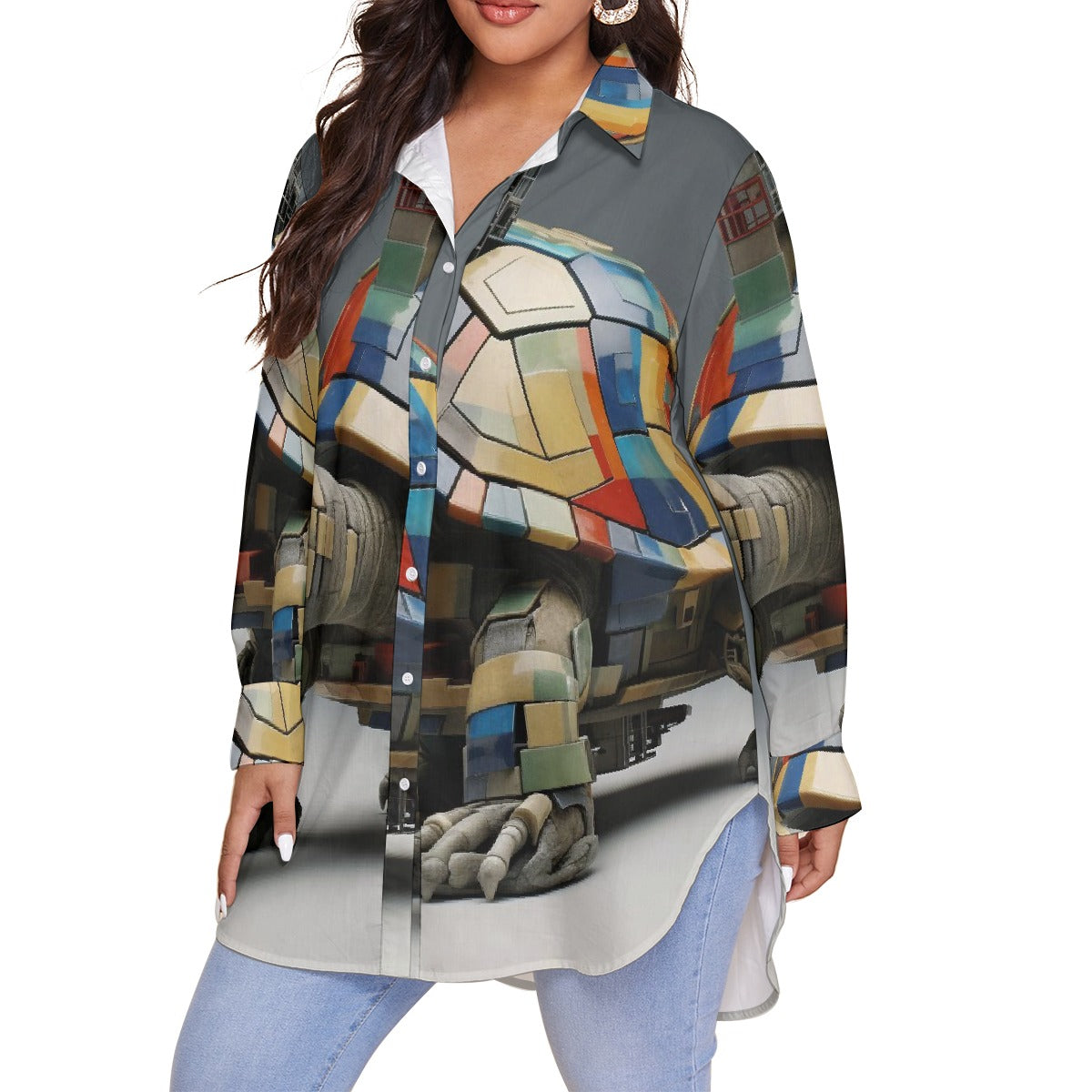 All-Over Print Women's Shirt With Long Sleeve(Plus Size)