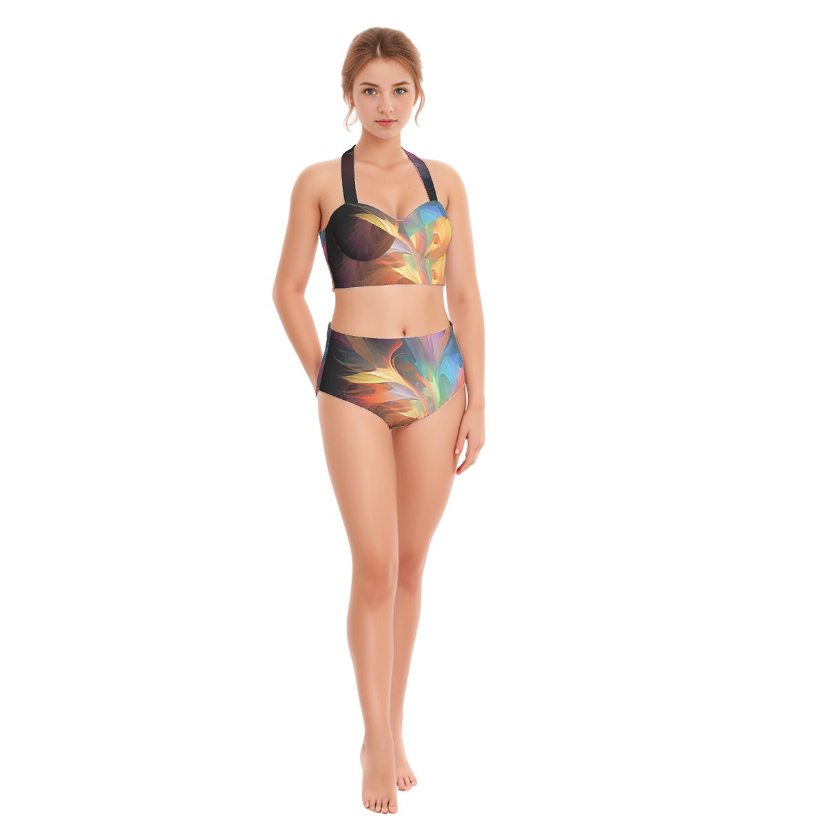 All-Over Print Women's Swimsuit Set With Halter