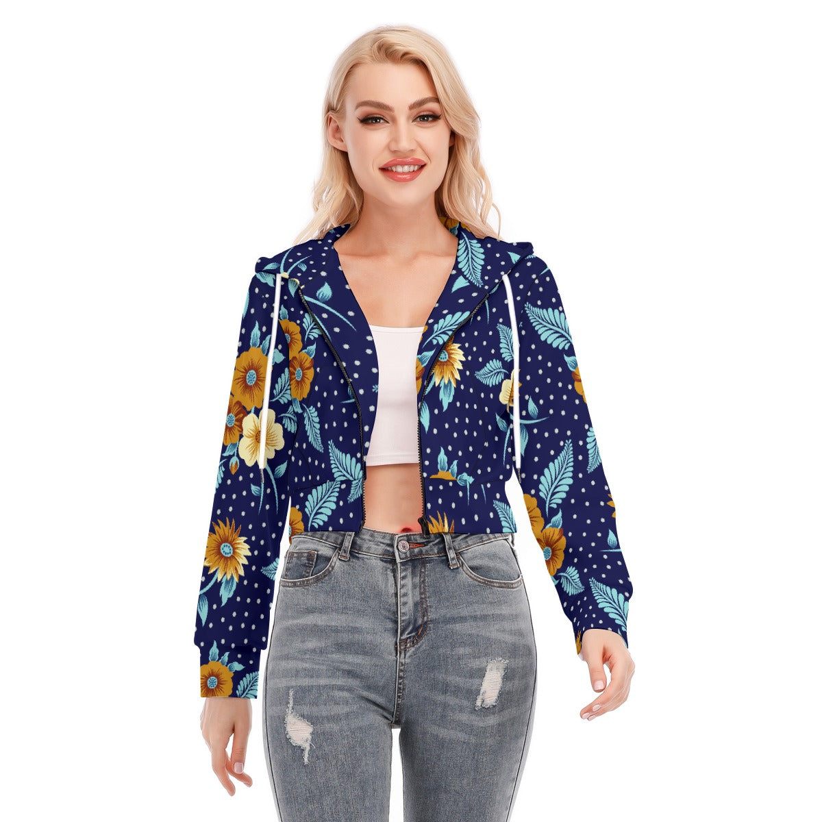 All-Over Print Women's Crop Top Hoodie With Zipper Closure