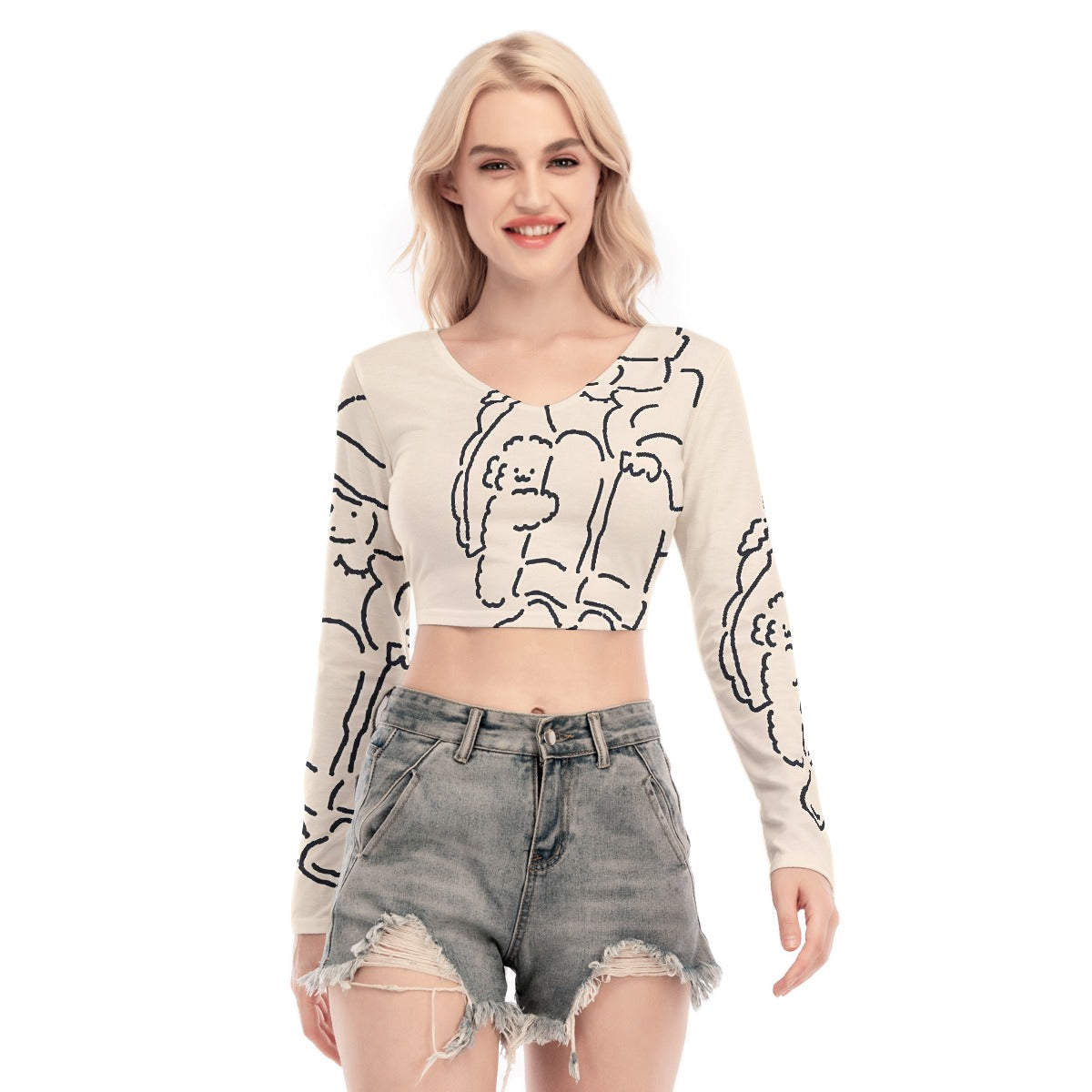 All-Over Print Women's Back Hollow T-shirt With Strap