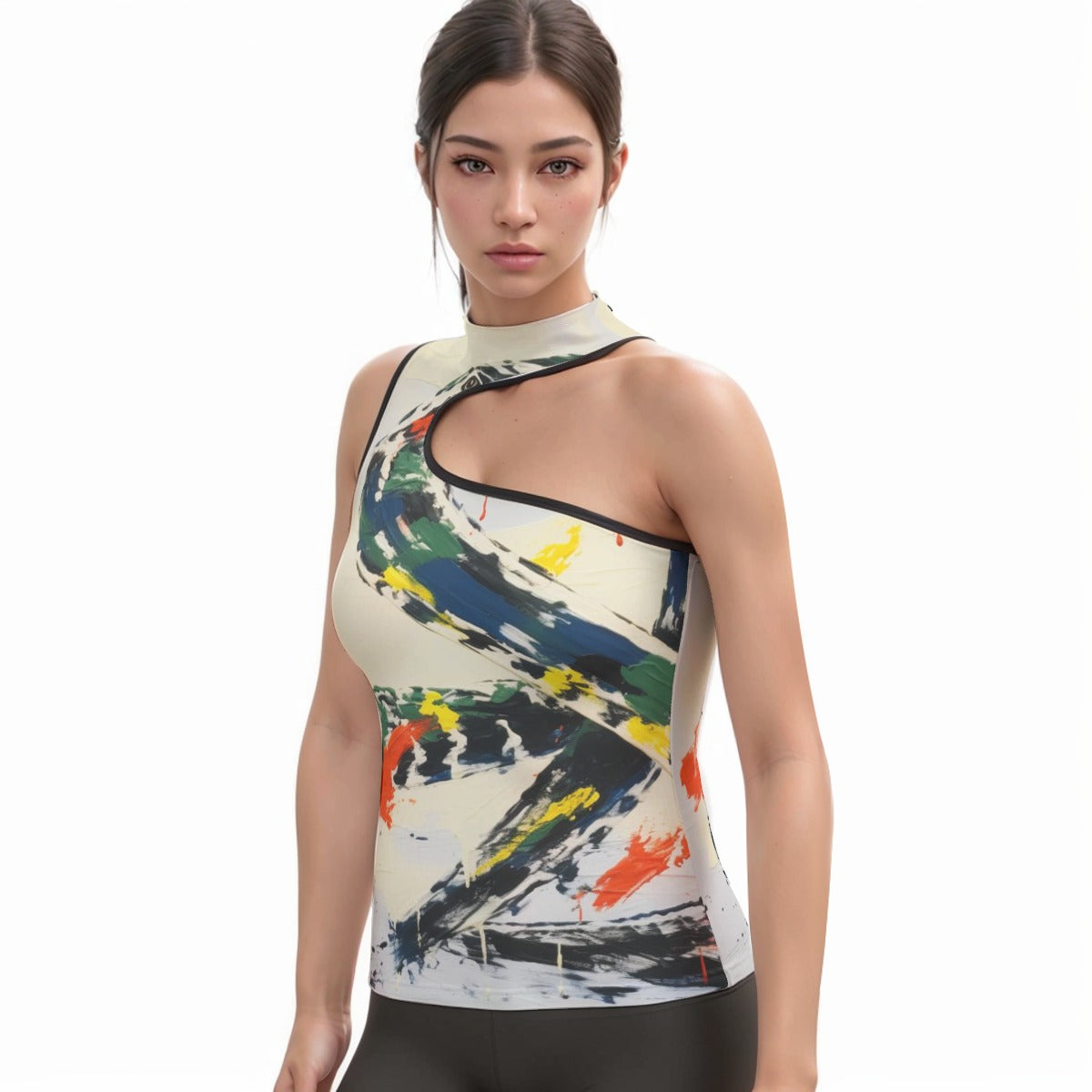 All-Over Print Women's Halter Sleeveless Asymmetrical Tank Top
