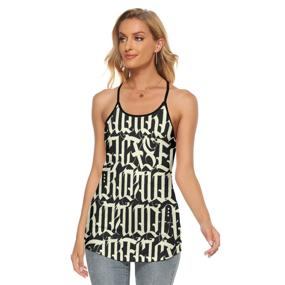All-Over Print Women's Criss-Cross Open Back Tank Top