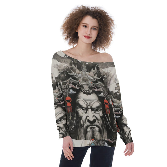All-Over Print Oversized Women's Off-Shoulder Sweatshirt