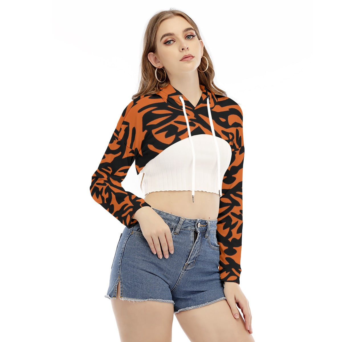 All-Over Print Women's Smock Short Hoodie With Long Sleeve