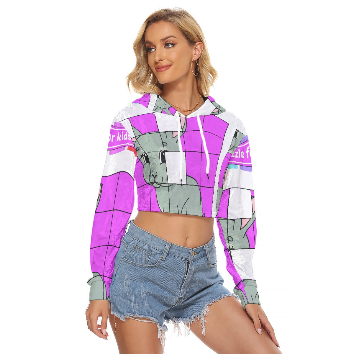 All-Over Print Women's Crop Top Hoodie|Velvet