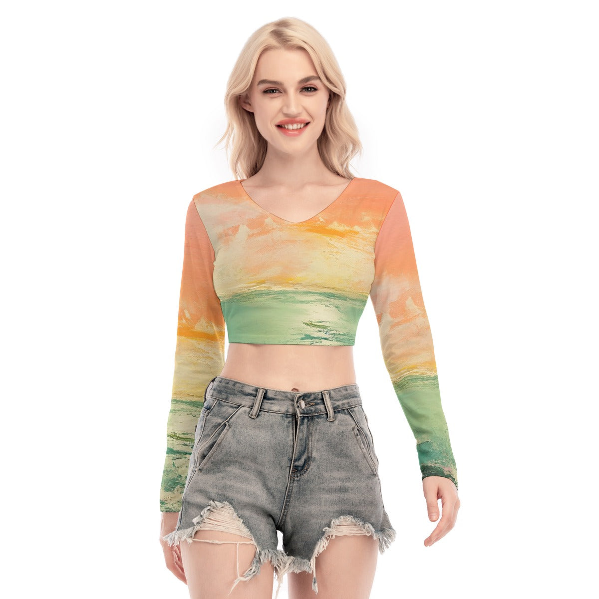 All-Over Print Women's Back Hollow T-shirt With Strap