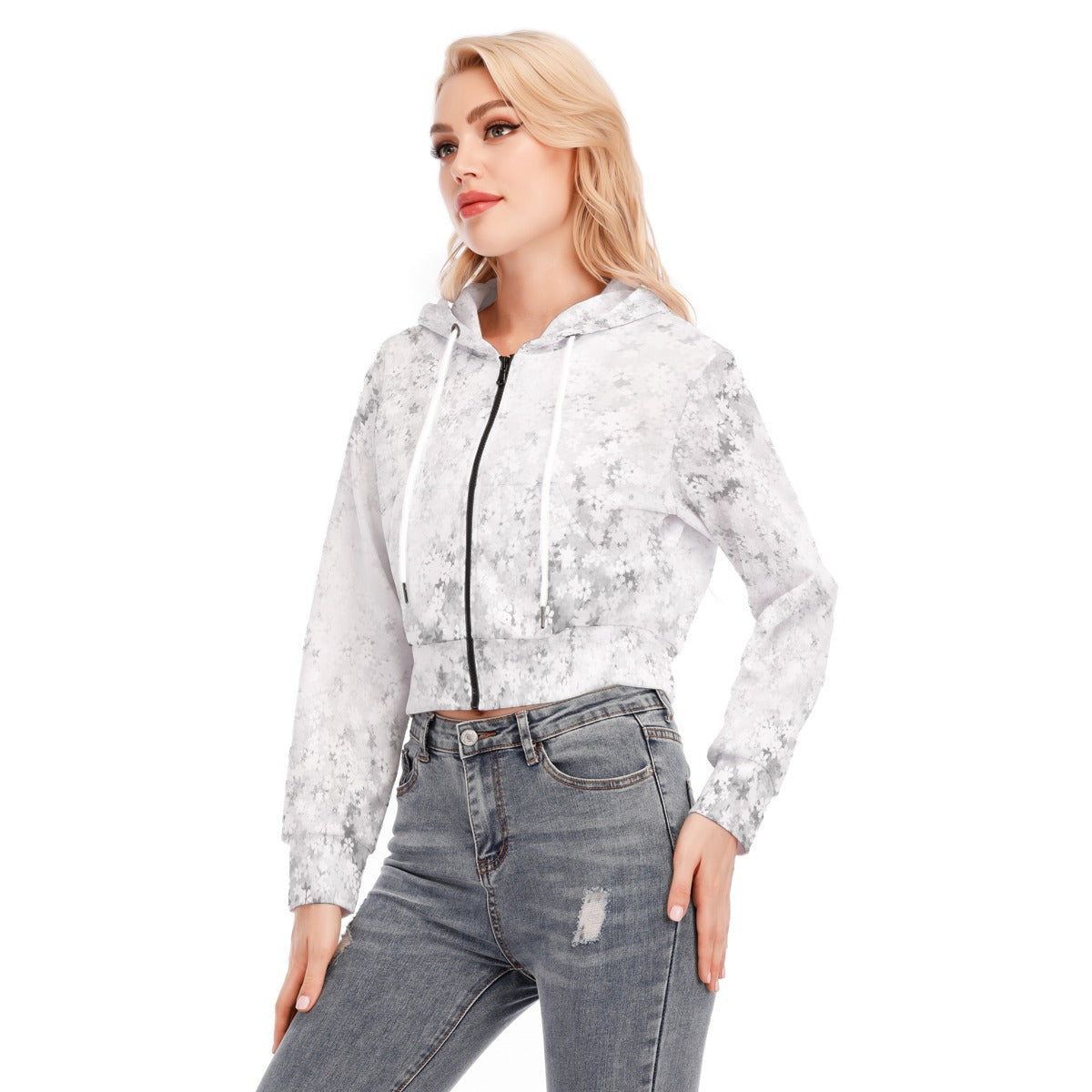 All-Over Print Women's Crop Top Hoodie With Zipper Closure