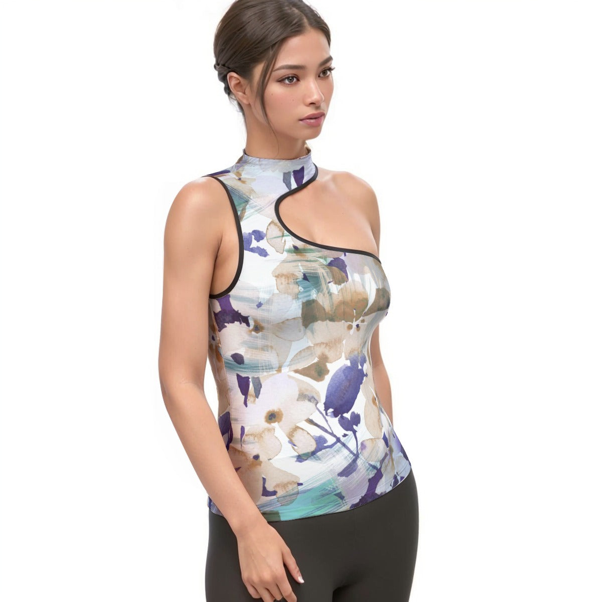 All-Over Print Women's Halter Sleeveless Asymmetrical Tank Top