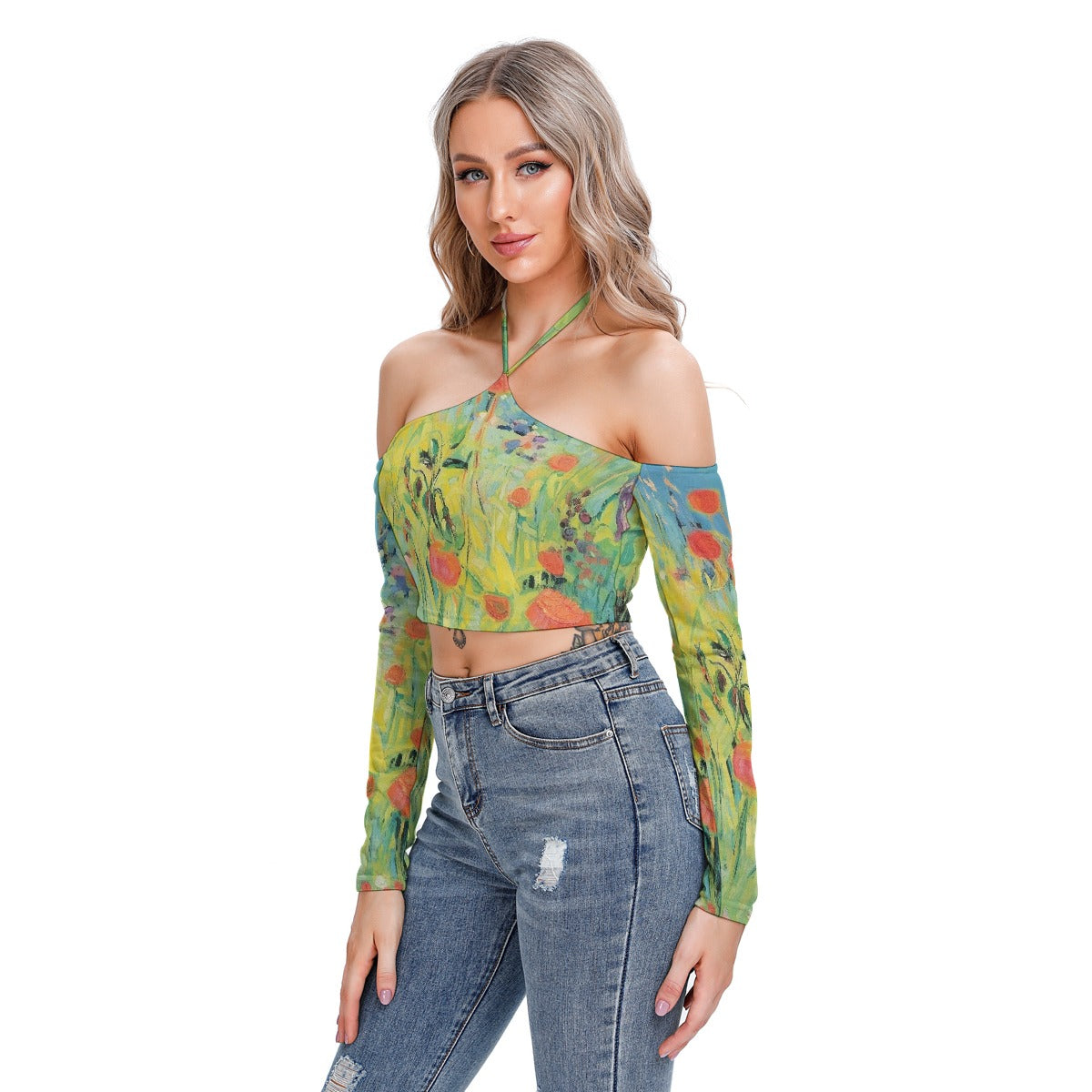 All-Over Print Women's Halter Lace-up Top