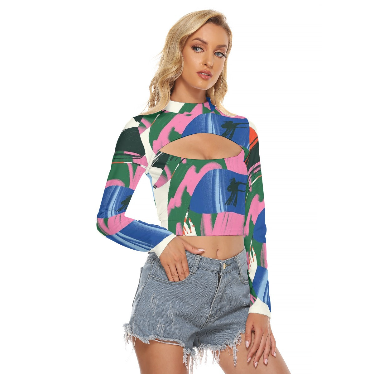 All-Over Print Women's Hollow Chest Keyhole Tight Crop Top