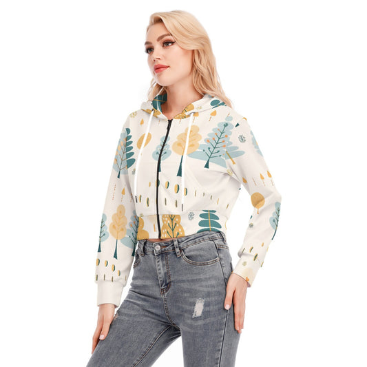All-Over Print Women's Crop Top Hoodie With Zipper Closure